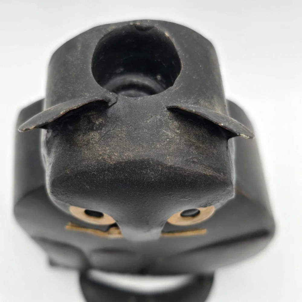 VTG Metal Iron Folk Art Cat Candlestick Holder Black Gold Cottagecore Halloween